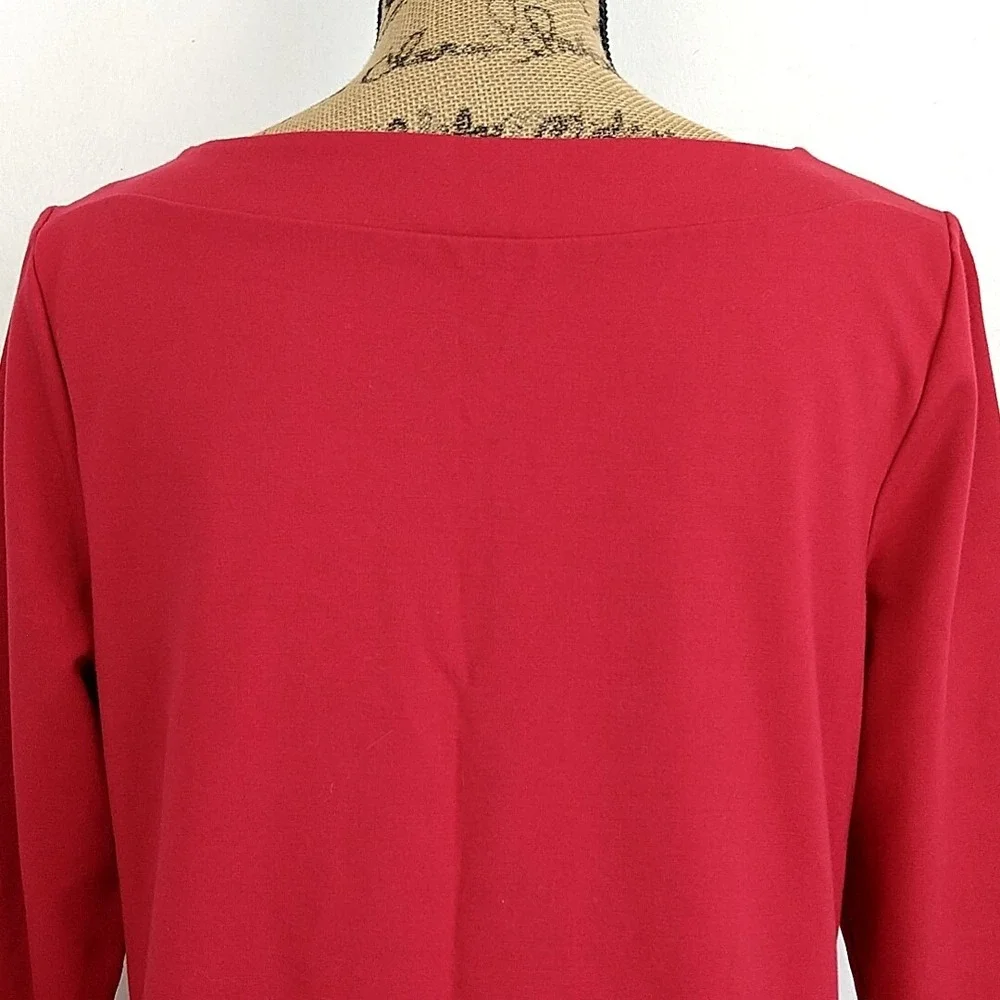 Chico's Boatneck Top Womens Size 1 Red 3/4 Sleeve Side Zip Ponte Knit Blouse